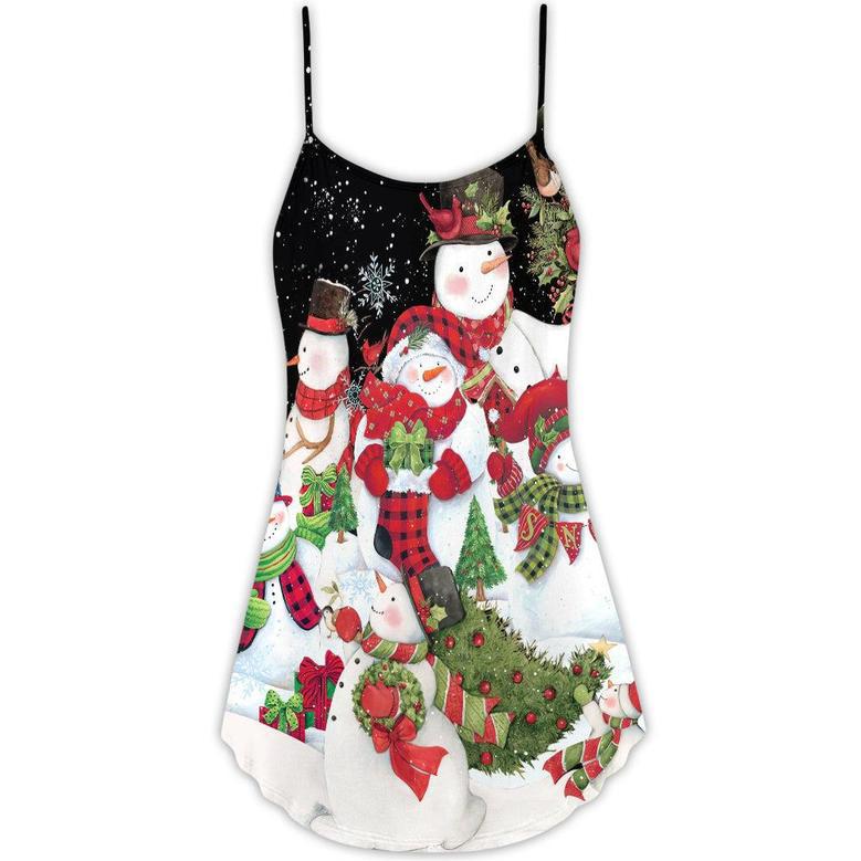 Christmas Cutie Snowman Happy Xmas Cardinal - V-Neck Sleeveless Cami Dress