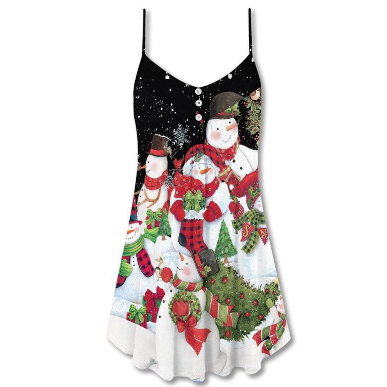 Christmas Cutie Snowman Happy Xmas Cardinal - V-Neck Sleeveless Cami Dress