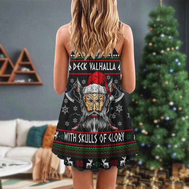 Christmas Deck Valhalla With Skull Of Glory - V-Neck Sleeveless Cami Dress