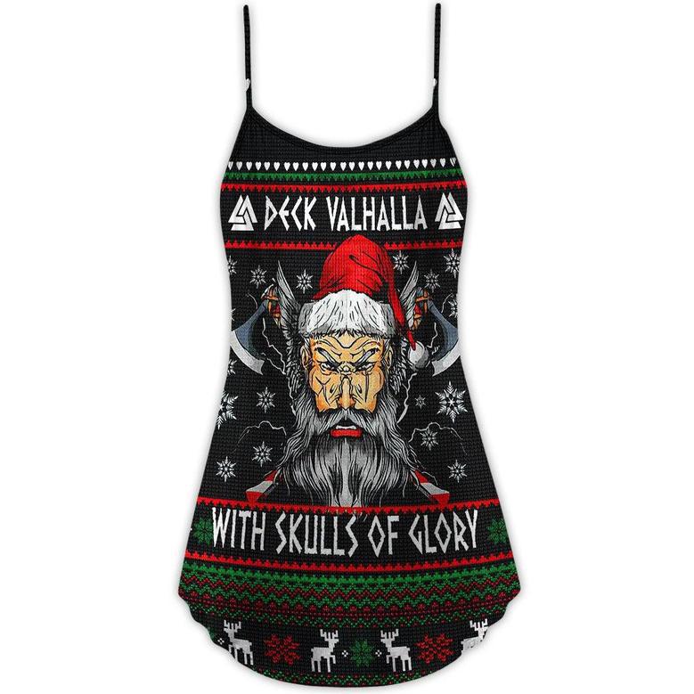 Christmas Deck Valhalla With Skull Of Glory - V-Neck Sleeveless Cami Dress