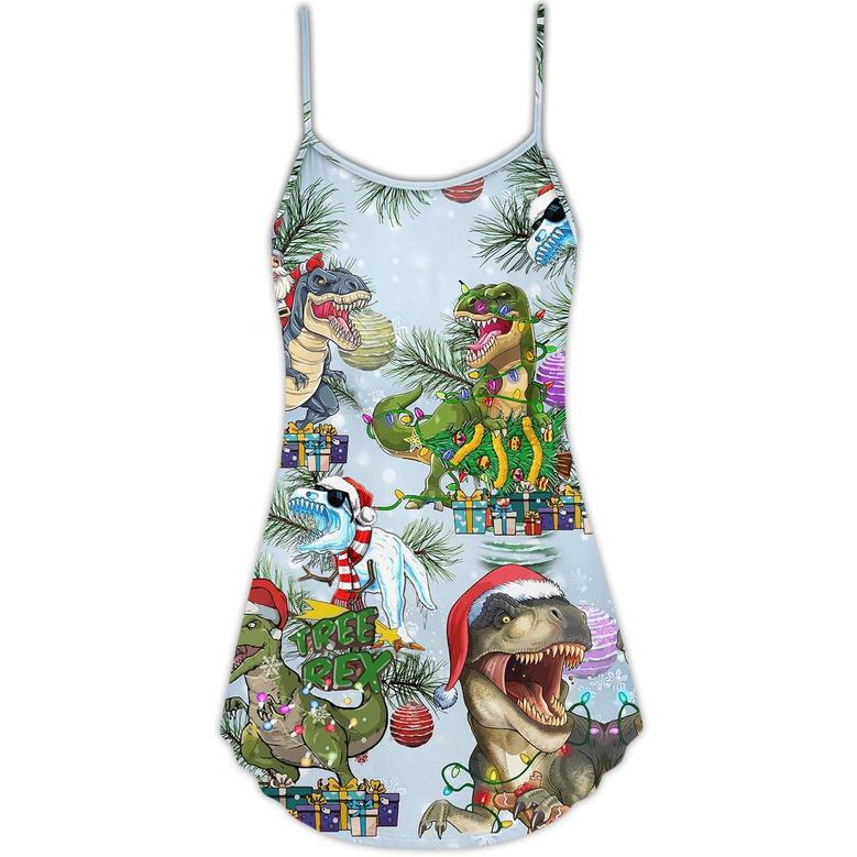 Christmas Dinosaurs And Merry Xmas - V-Neck Sleeveless Cami Dress