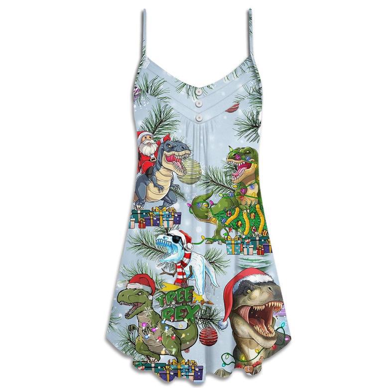 Christmas Dinosaurs And Merry Xmas - V-Neck Sleeveless Cami Dress