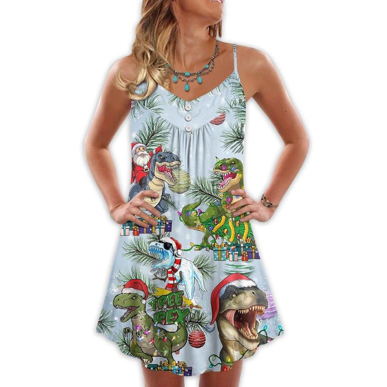 Christmas Dinosaurs And Merry Xmas - V-Neck Sleeveless Cami Dress