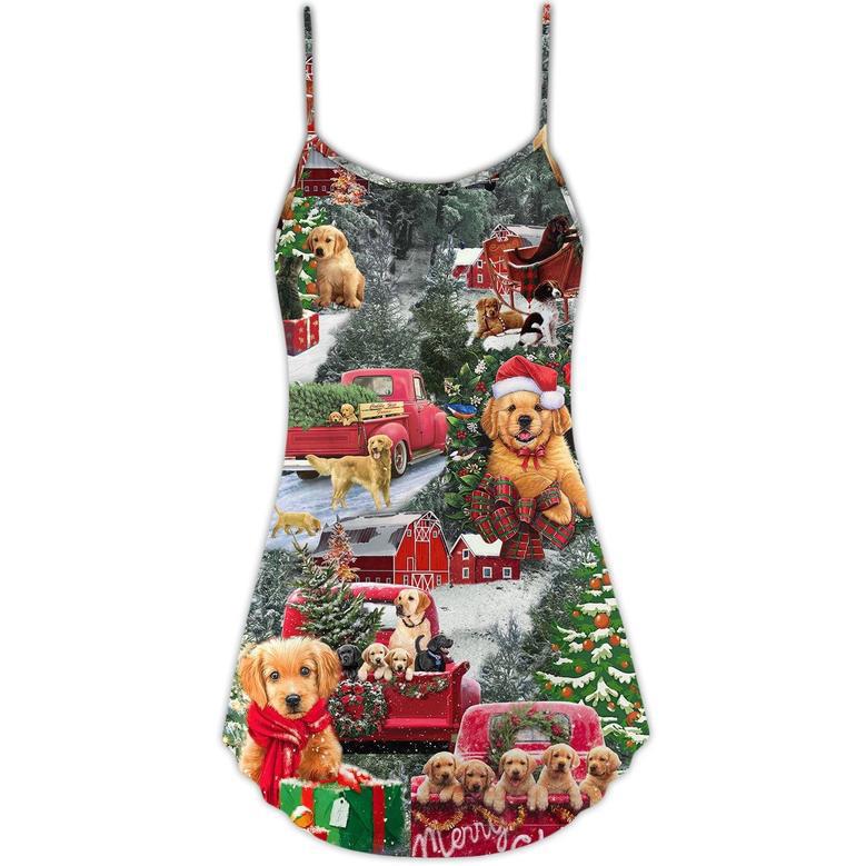 Christmas Dogs Love Christmas Every Time - V-Neck Sleeveless Cami Dress