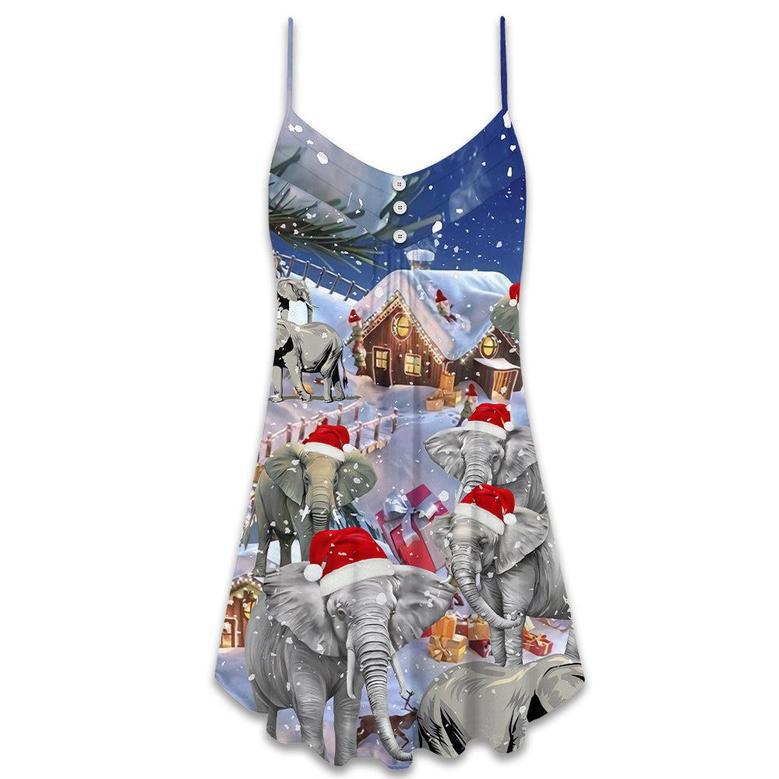 Christmas Elephant Happy Town - V-Neck Sleeveless Cami Dress