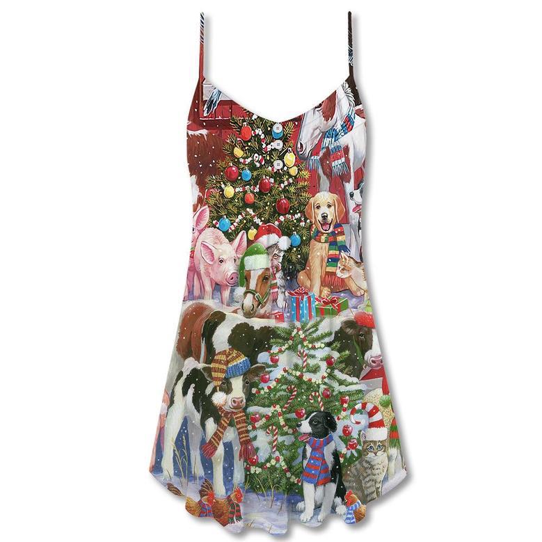 Christmas Farm Animals Happy With Xmas - V-Neck Sleeveless Cami Dress