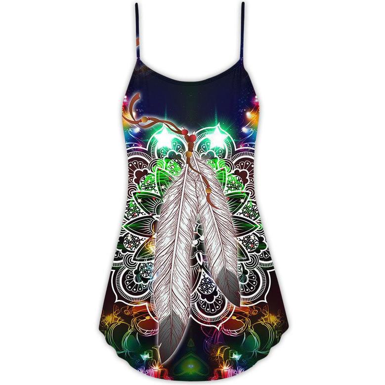 Christmas Feather Mandala Neon Art - V-Neck Sleeveless Cami Dress