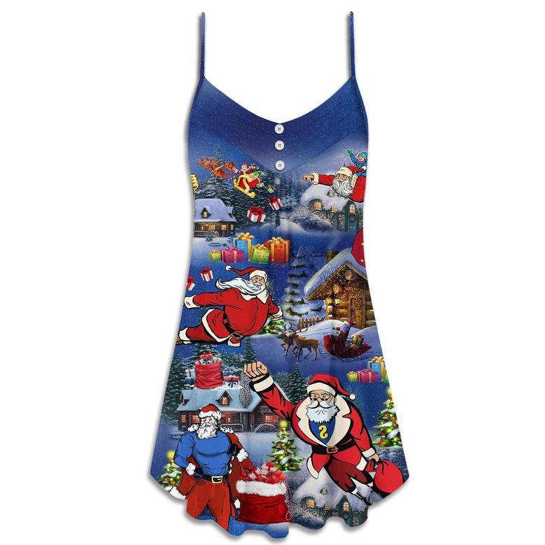 Christmas Flying Super Santa - V-Neck Sleeveless Cami Dress