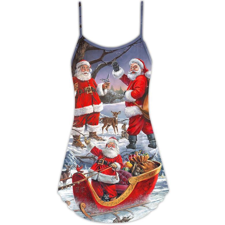 Christmas Funny Santa Claus Happy Xmas Is Coming Art Style Type - V-Neck Sleeveless Cami Dress