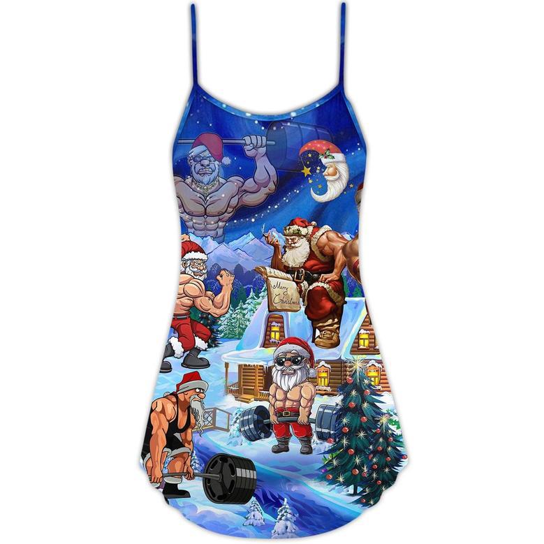 Christmas Funny Santa Stronger - V-Neck Sleeveless Cami Dress