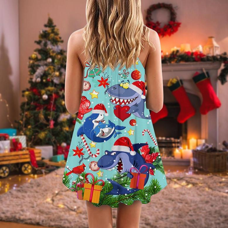 Christmas Funny Shark Love Christmas - V-Neck Sleeveless Cami Dress