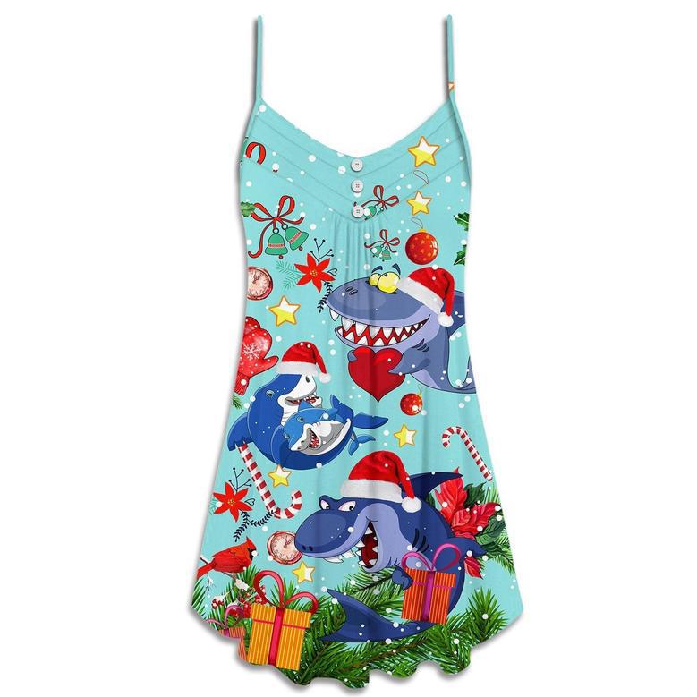 Christmas Funny Shark Love Christmas - V-Neck Sleeveless Cami Dress