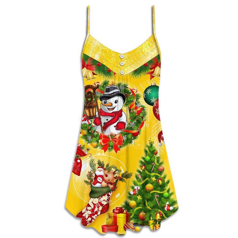 Christmas Funny Snowman Happy Christmas Tree Yellow Light - V-Neck Sleeveless Cami Dress