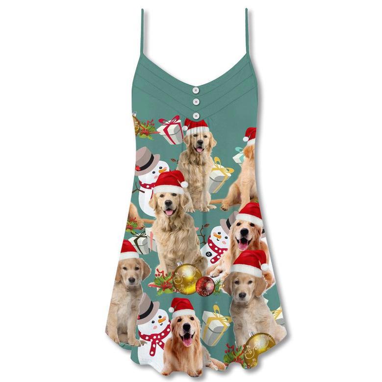 Christmas Golden Retriever Merry Xmas - V-Neck Sleeveless Cami Dress