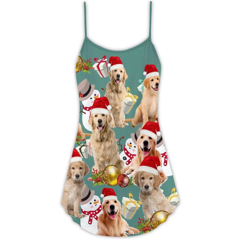 Christmas Golden Retriever Merry Xmas - V-Neck Sleeveless Cami Dress