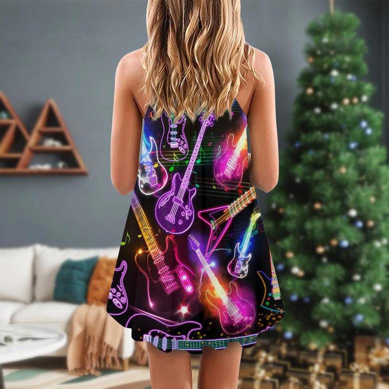 Christmas Guitar Neon Amazing - V-Neck Sleeveless Cami Dress