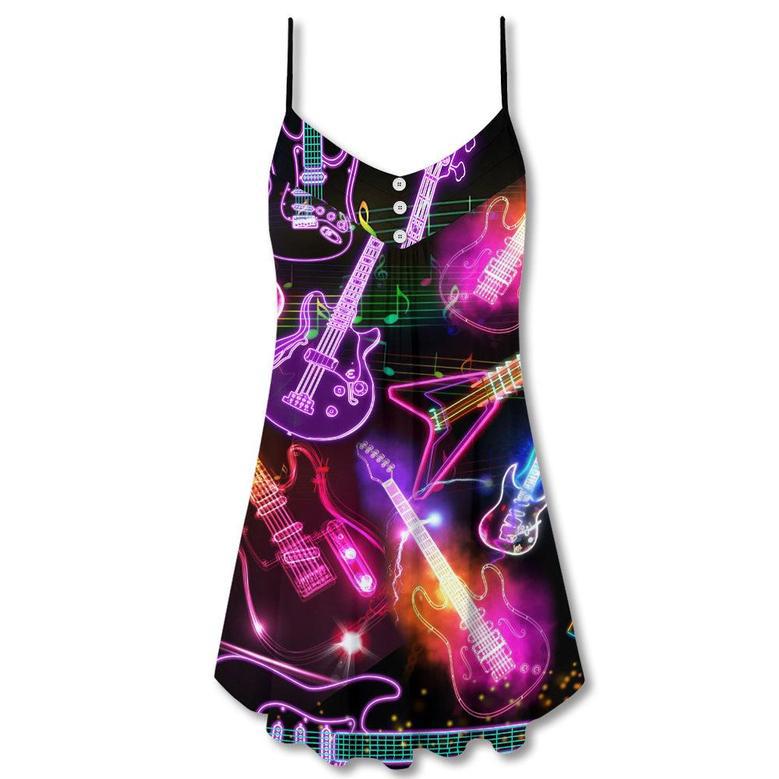 Christmas Guitar Neon Amazing - V-Neck Sleeveless Cami Dress