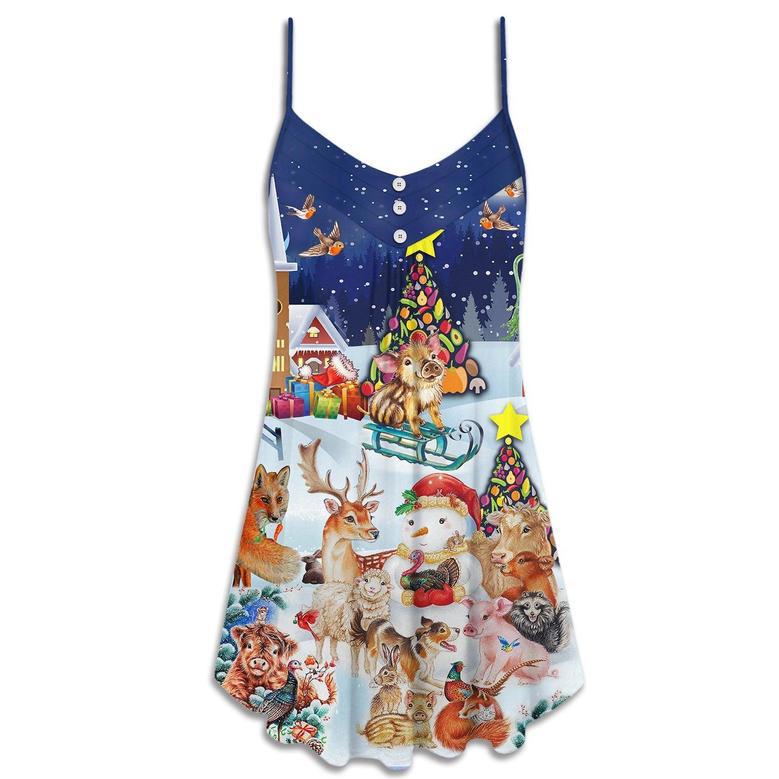 Christmas Happy Animals Funny Love Xmas - V-Neck Sleeveless Cami Dress