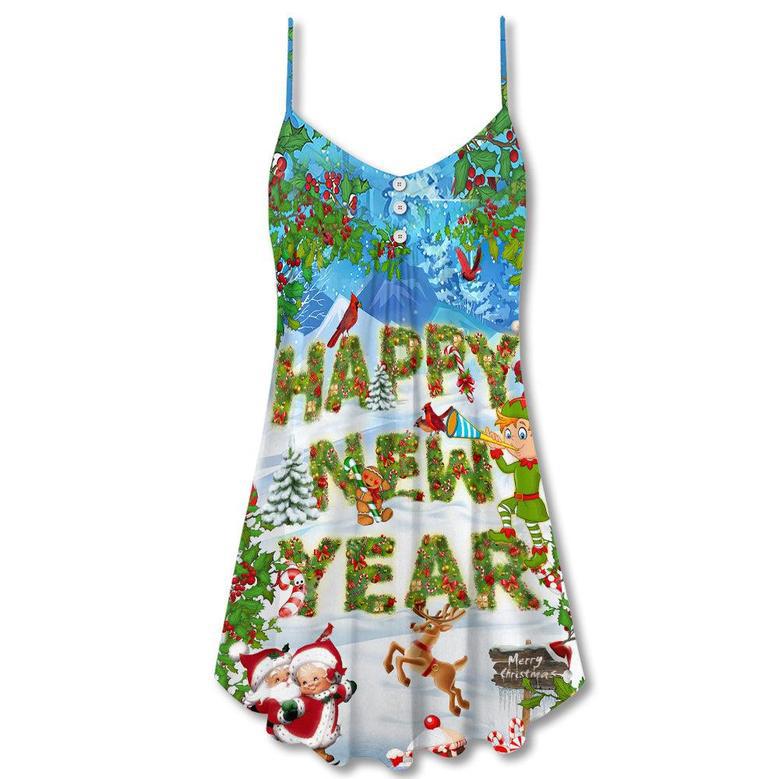 Christmas Happy New Year Snow - V-Neck Sleeveless Cami Dress