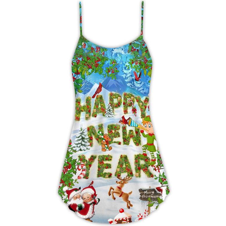 Christmas Happy New Year Snow - V-Neck Sleeveless Cami Dress