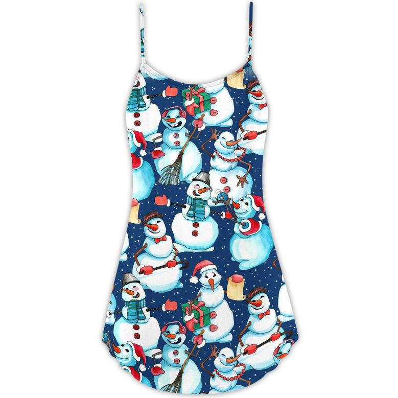 Christmas Happy Snowman Xmas - V-Neck Sleeveless Cami Dress