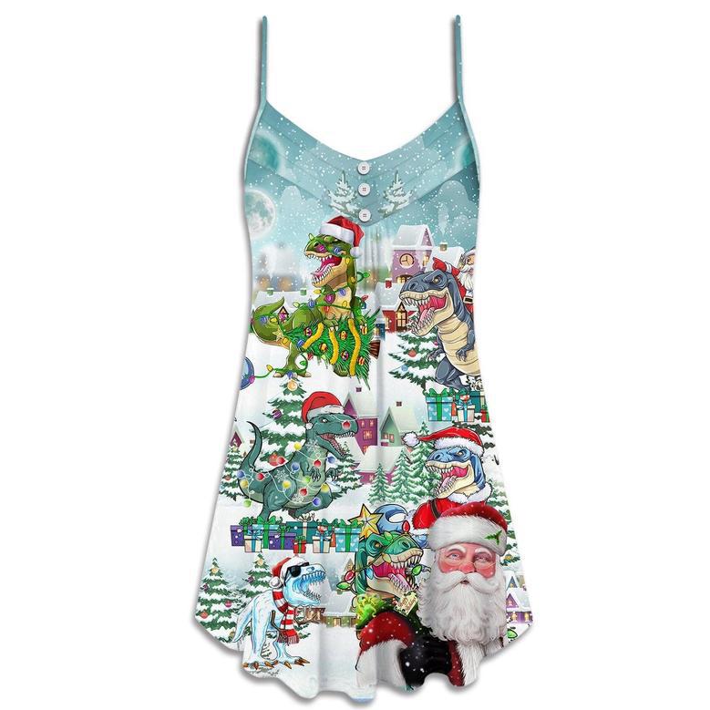 Christmas Have A Roarsome Funny Santa Claus - V-Neck Sleeveless Cami Dress