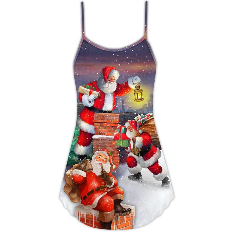 Christmas Having Fun With Santa Claus Gift For Xmas Art Style - V-Neck Sleeveless Cami Dress