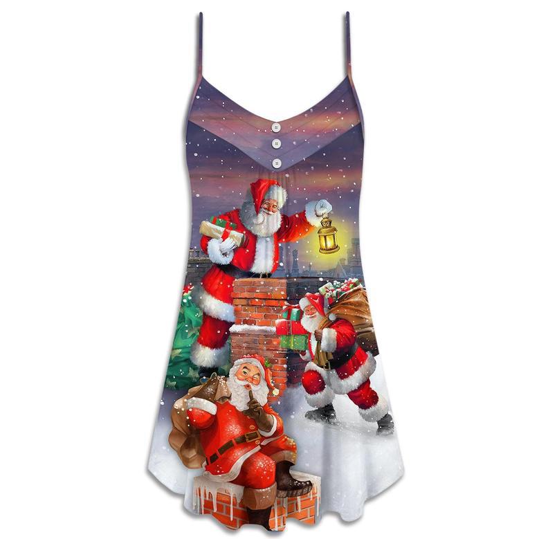 Christmas Having Fun With Santa Claus Gift For Xmas Art Style - V-Neck Sleeveless Cami Dress