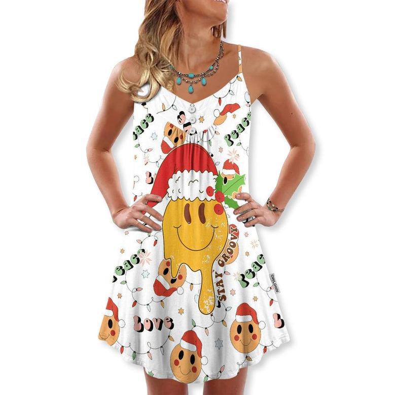 Christmas Hippie Groovy Santa Claus Smile Face - V-Neck Sleeveless Cami Dress