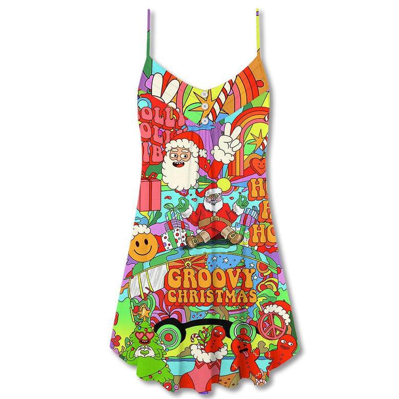 Christmas Hippie Santa Bus Peace - V-Neck Sleeveless Cami Dress