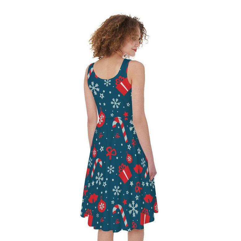 Christmas Holiday Elements Pattern Print Sleeveless Knee Length Dress