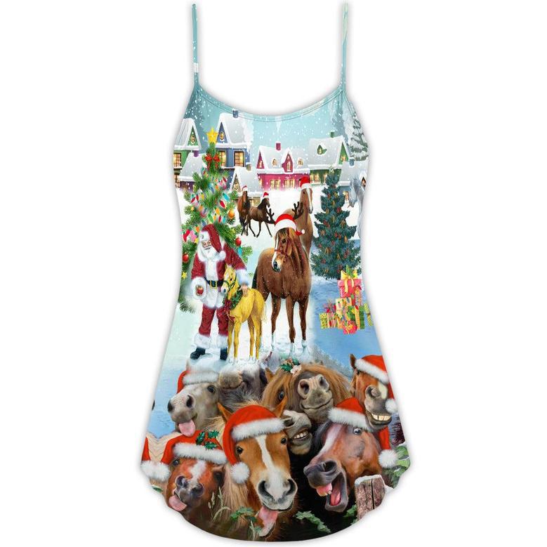 Christmas Horse Loves Christmas Very Happy - V-Neck Sleeveless Cami Dress