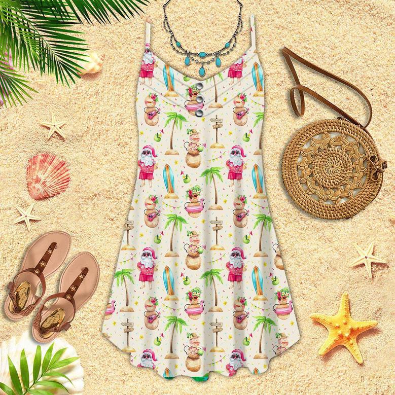 Christmas In July Santa On Beach Spaghetti Strap Summer Dress