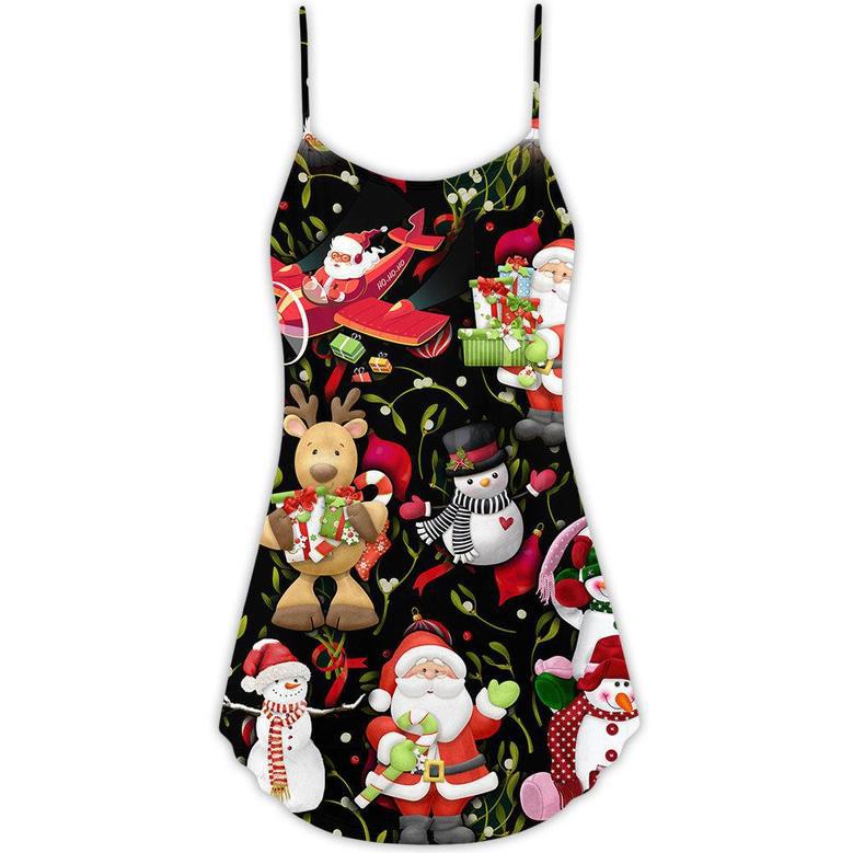 Christmas Joyful Santa Snowman Merry Xmas - V-Neck Sleeveless Cami Dress