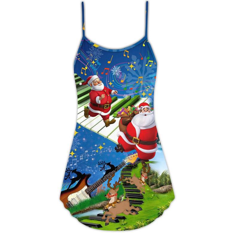 Christmas Jumping On Musical Instrument - V-Neck Sleeveless Cami Dress