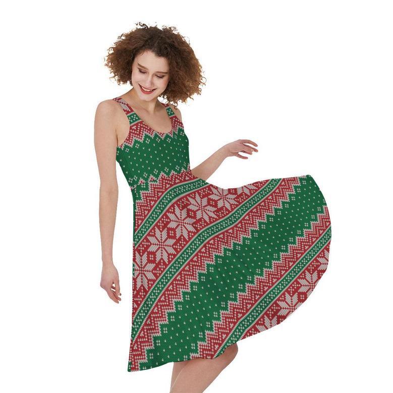 Christmas Knitted Pattern Print Sleeveless Knee Length Dress