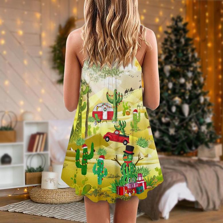 Christmas Life Is Better With A Cactus - V-Neck Sleeveless Cami Dress