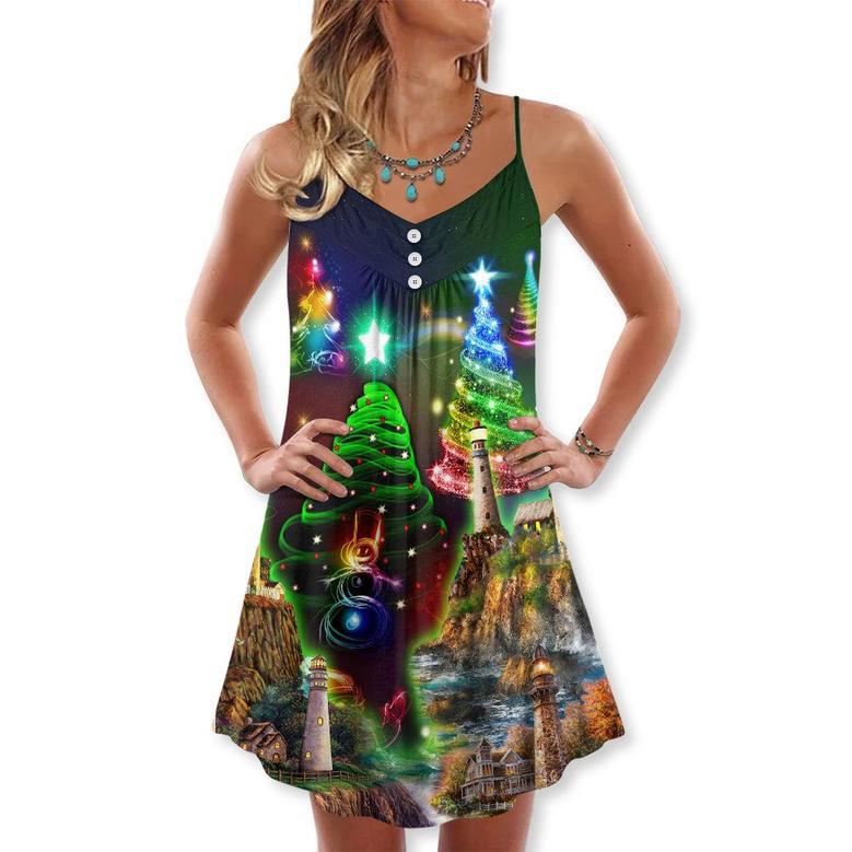 Christmas Lighthouse And Merry Christmas Happy - V-Neck Sleeveless Cami Dress