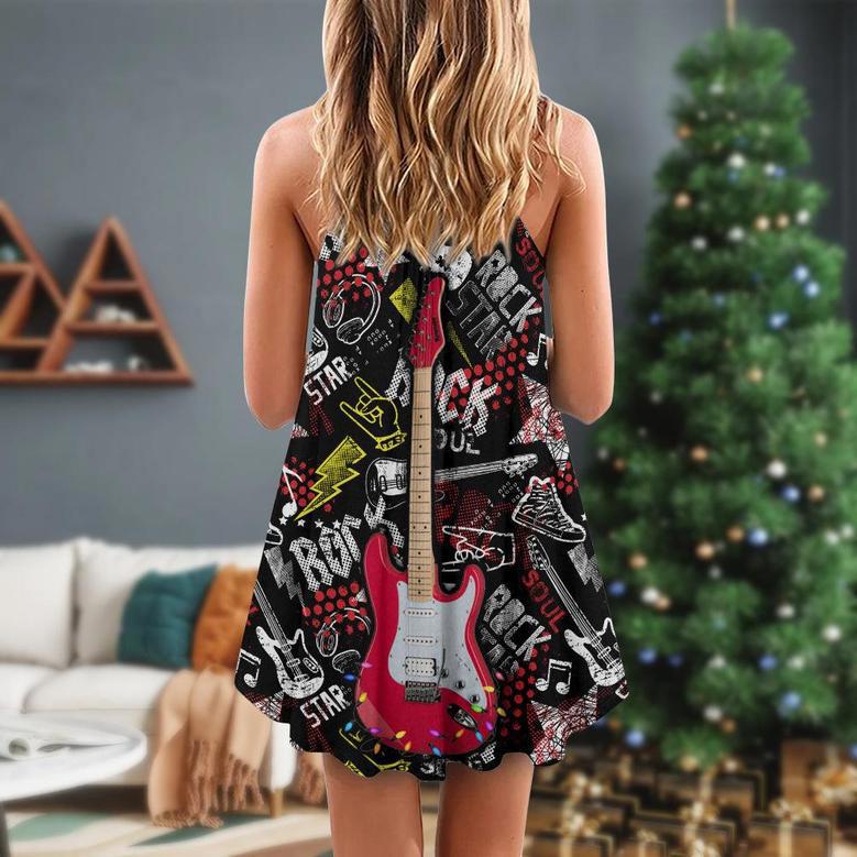 Christmas Love Guitar Rock Soul - V-Neck Sleeveless Cami Dress