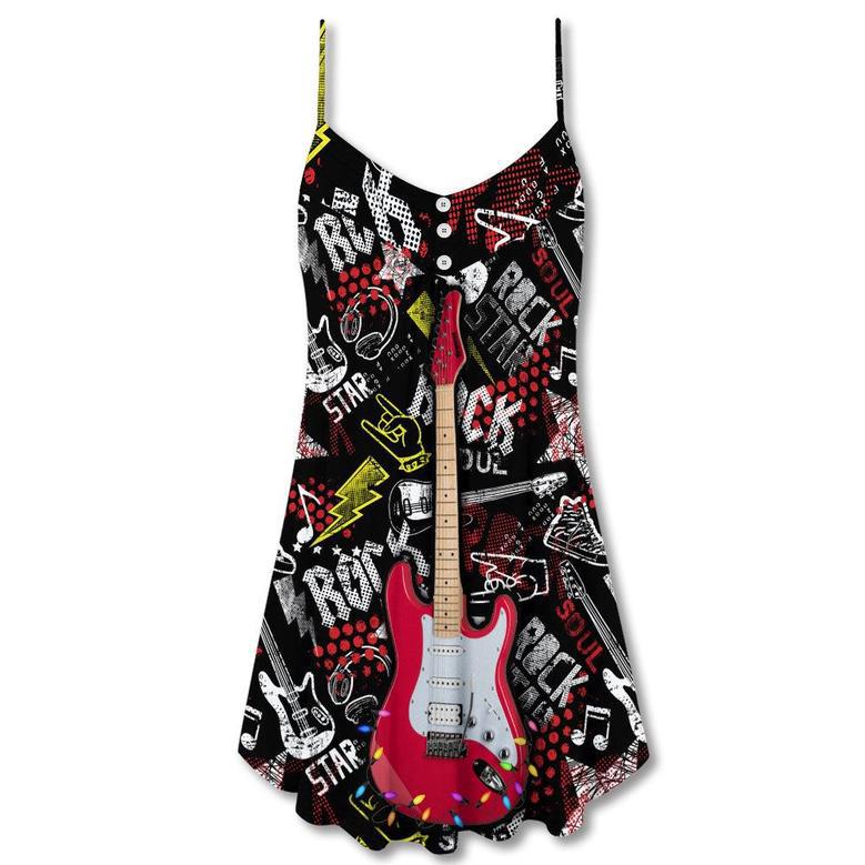 Christmas Love Guitar Rock Soul - V-Neck Sleeveless Cami Dress