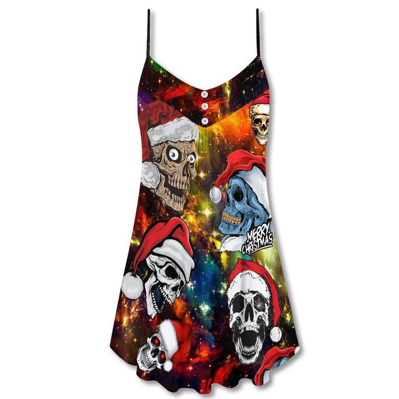 Christmas Love Skull With Santa Hat - V-Neck Sleeveless Cami Dress