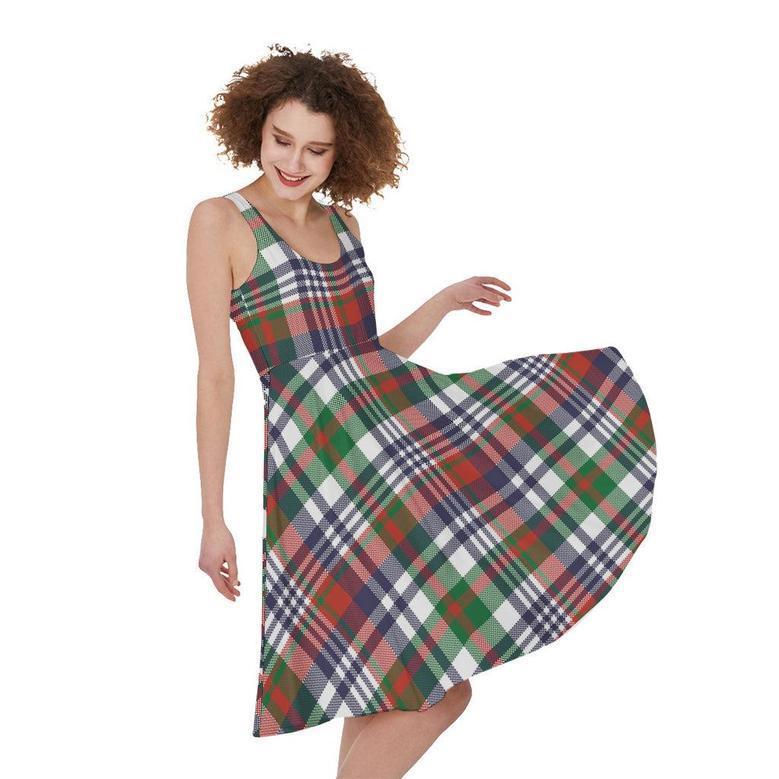 Christmas Madras Plaid Print Sleeveless Knee Length Dress