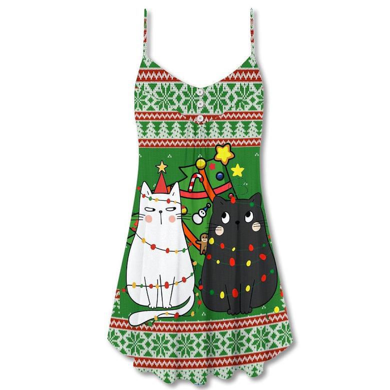 Christmas Meowy Cat Wreck The Tree - V-Neck Sleeveless Cami Dress