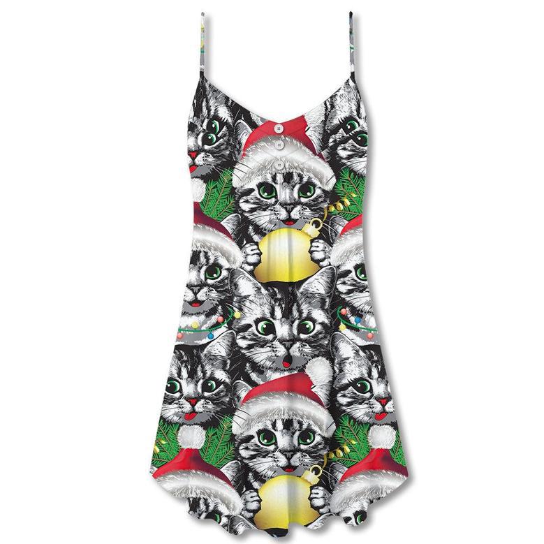 Christmas Meowy Xmas Cat Lover - V-Neck Sleeveless Cami Dress