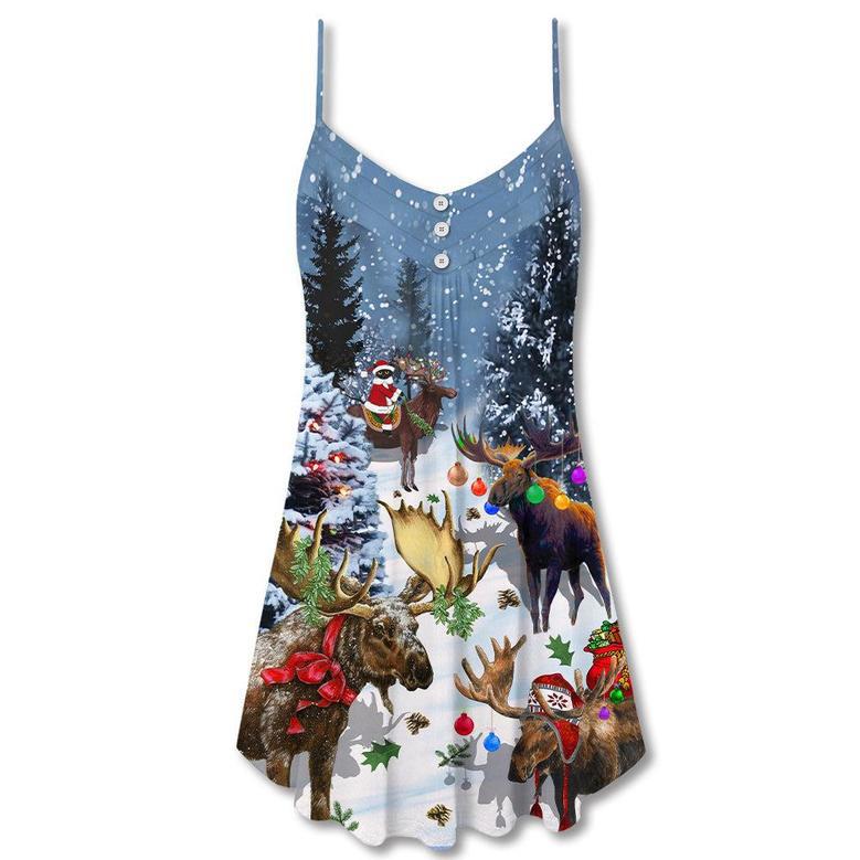 Christmas Merry Christ Moose Snow - V-Neck Sleeveless Cami Dress