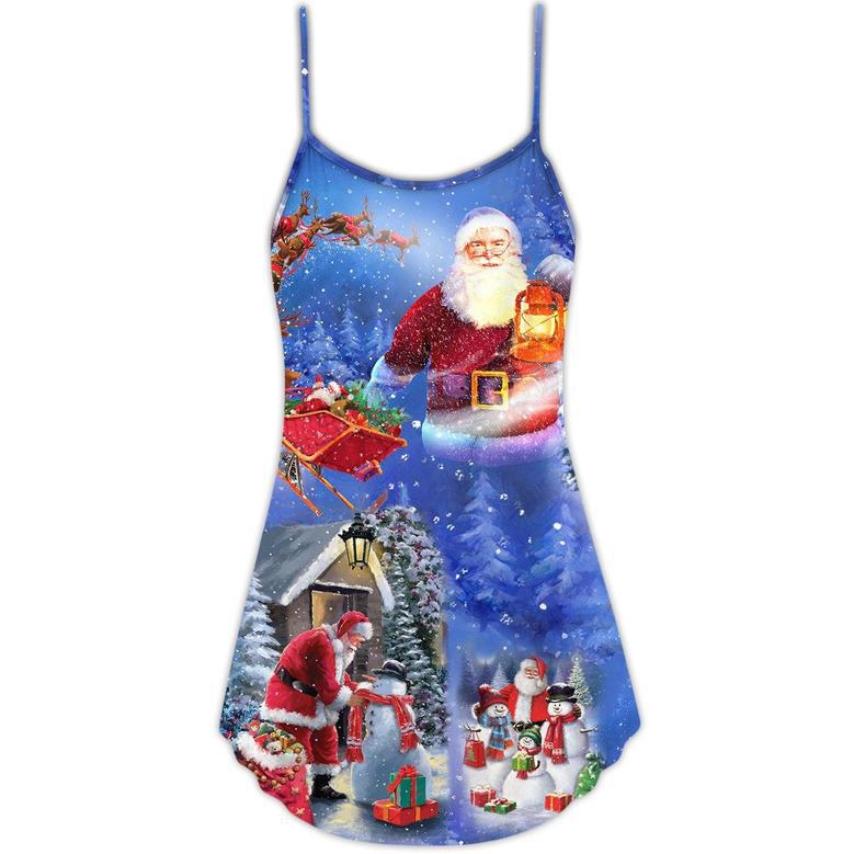 Christmas Merry Xmas Santa Claus Is Coming To Town - V-Neck Sleeveless Cami Dress