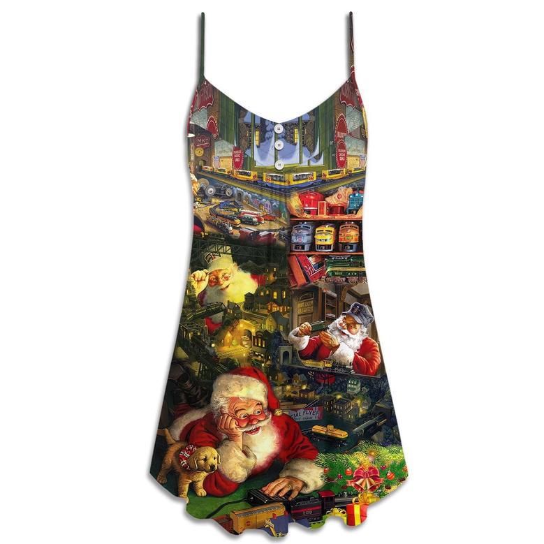 Christmas Merry Xmas Santa Toys Train Factory - V-Neck Sleeveless Cami Dress