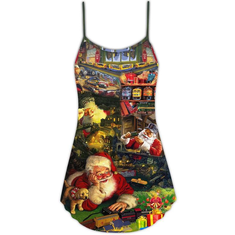 Christmas Merry Xmas Santa Toys Train Factory - V-Neck Sleeveless Cami Dress