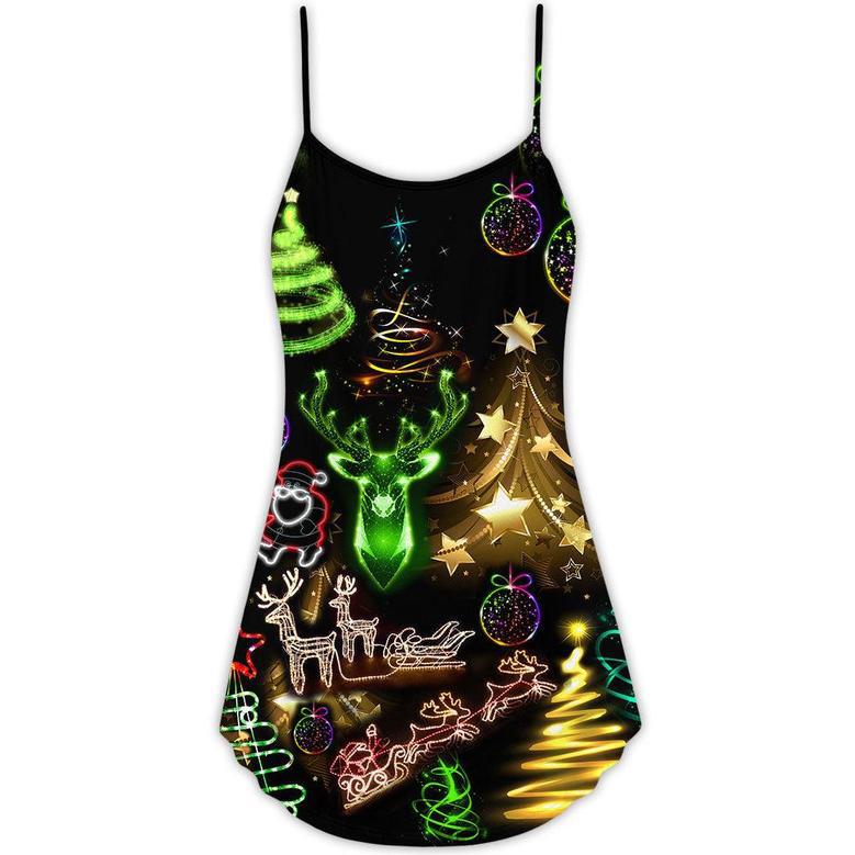 Christmas Neon Art Christmas Tree And Snowman Cool - V-Neck Sleeveless Cami Dress