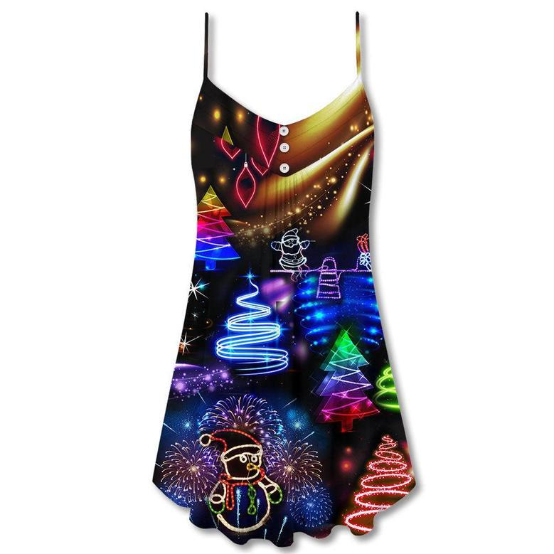 Christmas Neon Art Santa And Snowman - V-Neck Sleeveless Cami Dress